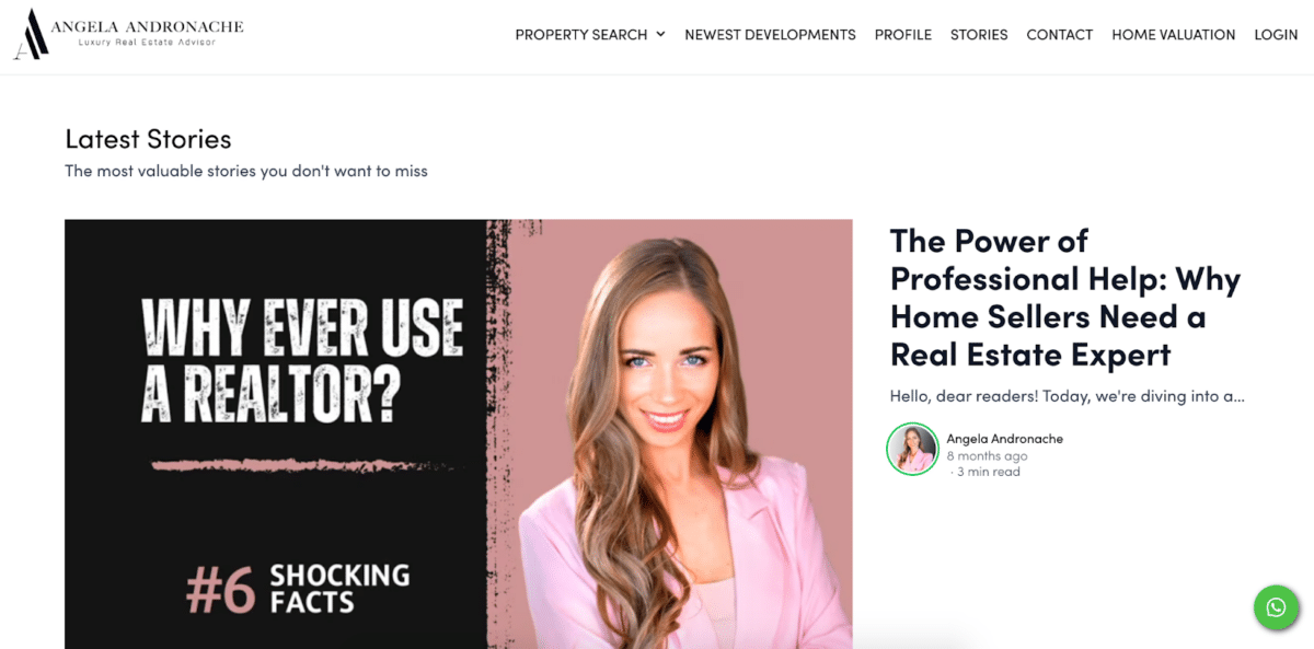 Latest stories page on Angela Andronache's website