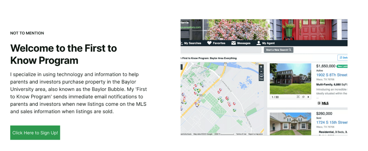 Baylor Real Estate Alerts's website