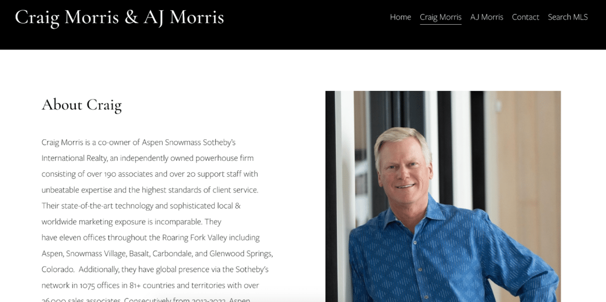 Craig Morris' bio page on the Craig Morris & AJ Morris website