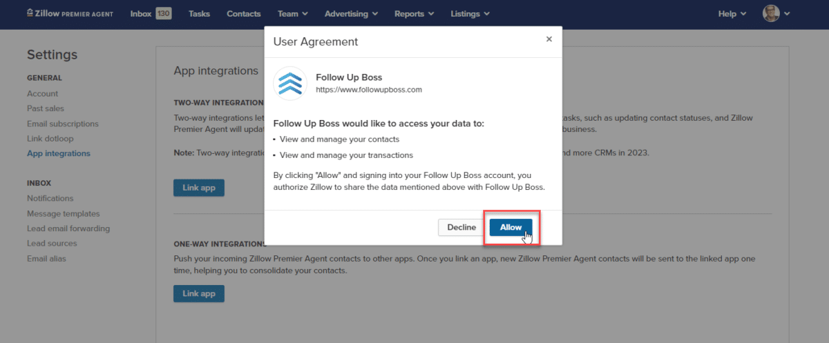 Zillow Premier Agent settings when syncing it with Follow Up Boss CRM