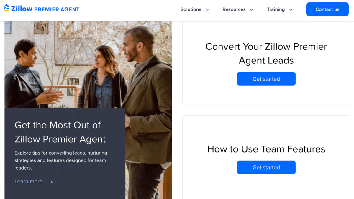 Zillow Premier Agent's training resources page