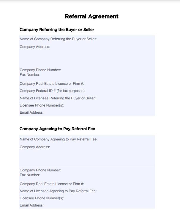 Example referral agreement