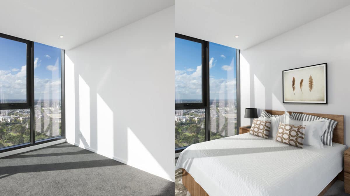 Virtual staging allows attendees to picture a room with their intended furniture, allowing them to see exactly how they can use the space.